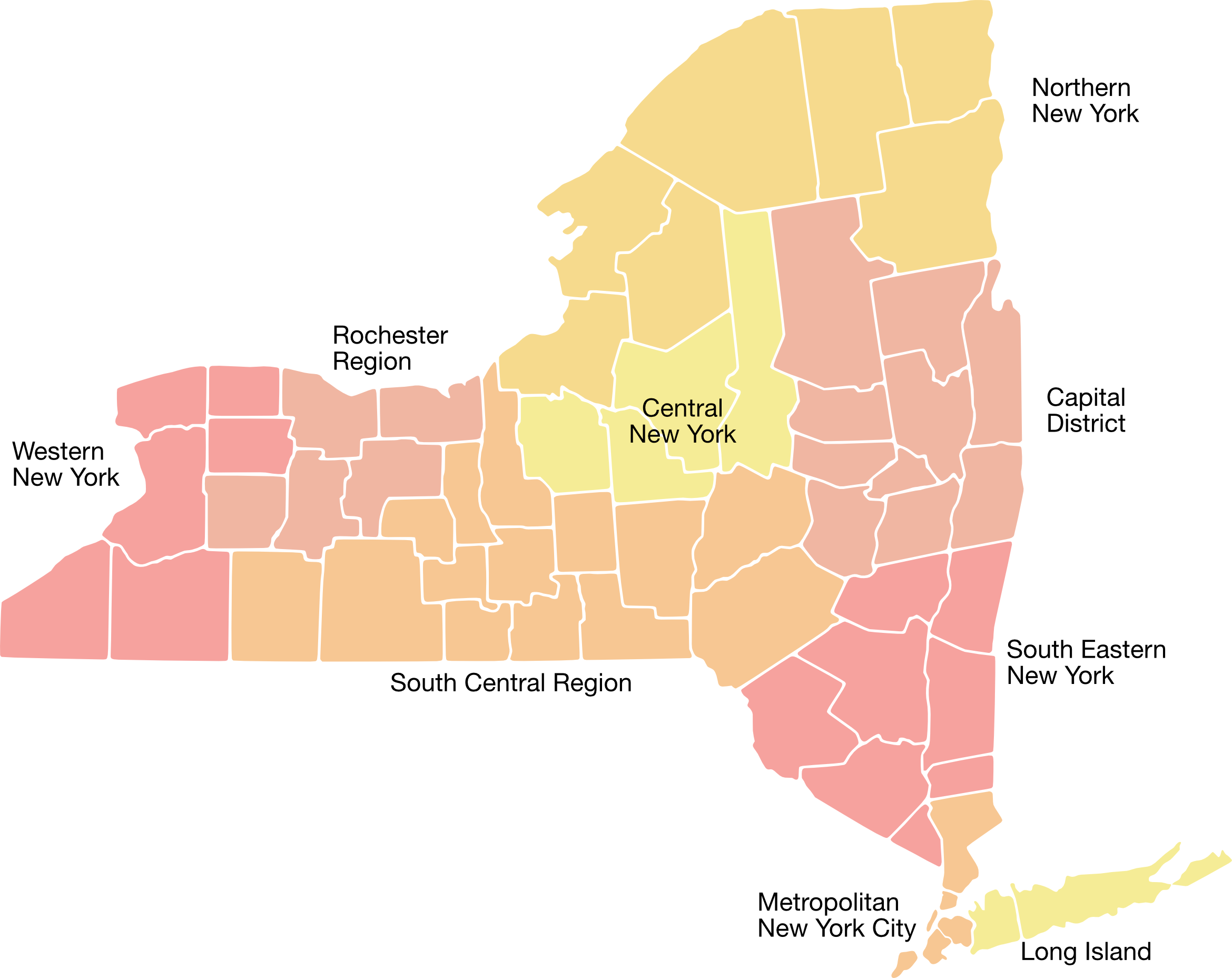 NYS map displaying the councils coverage of counties.